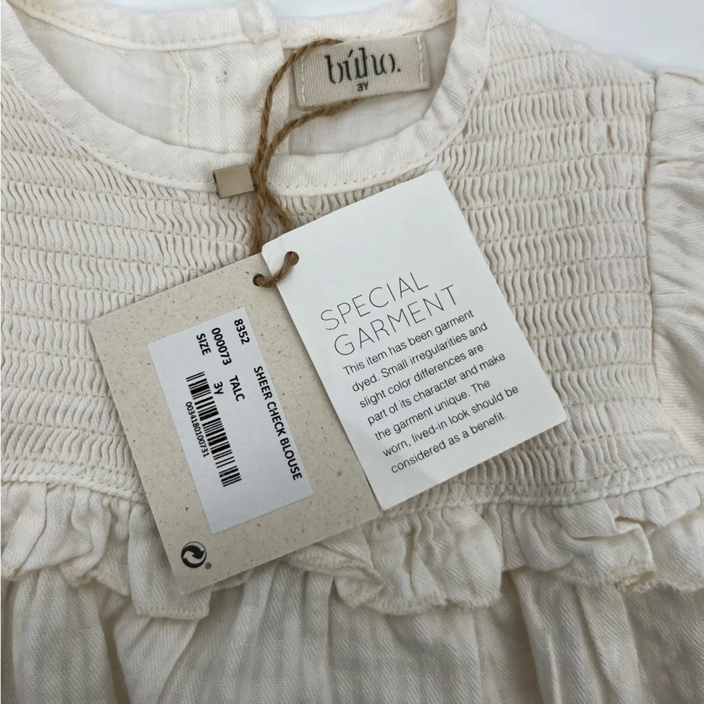 Búho Girls Sheer Check Blouse NWT 3Y